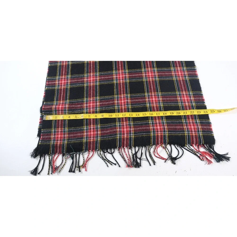J.Crew Scarf Unisex OS Black Red Plaid Tartan Fringe Acrylic Winter Accessory